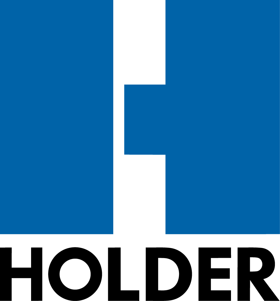 Blue geometric "H" logo with a black background.