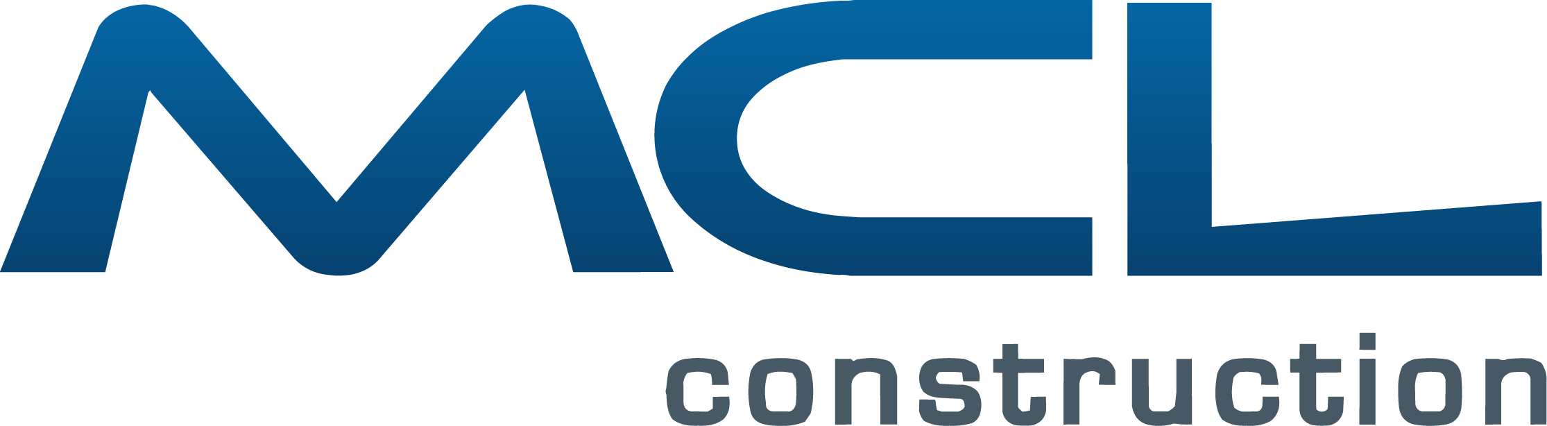 MCL Construction logo in blue gradient text.